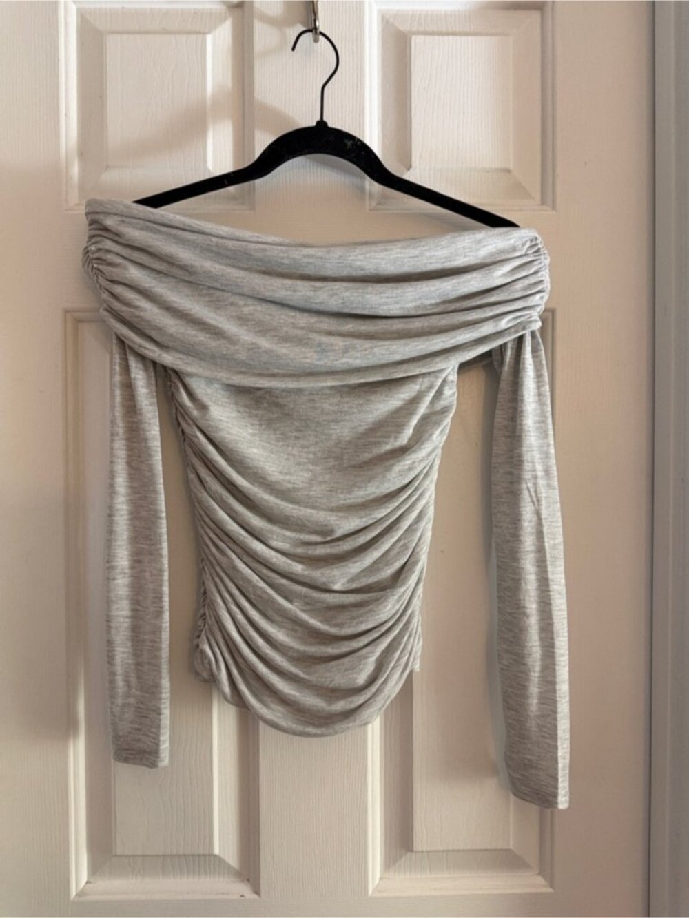 Light Gray Top fold over off the shoulder ruched XS